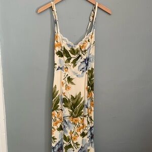 Reformation Floral Midi Dress - Cream, Green, Yellow, Blue